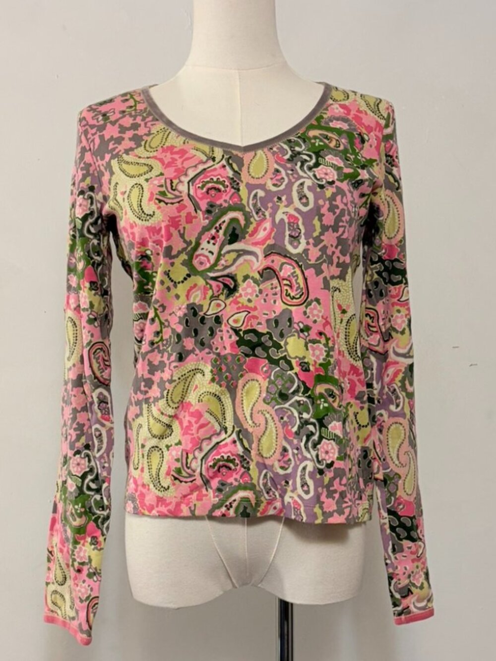 Sigrid Olsen Paisley Print Cotton Top – Long Sleeve – Size Medium – Y2K Era